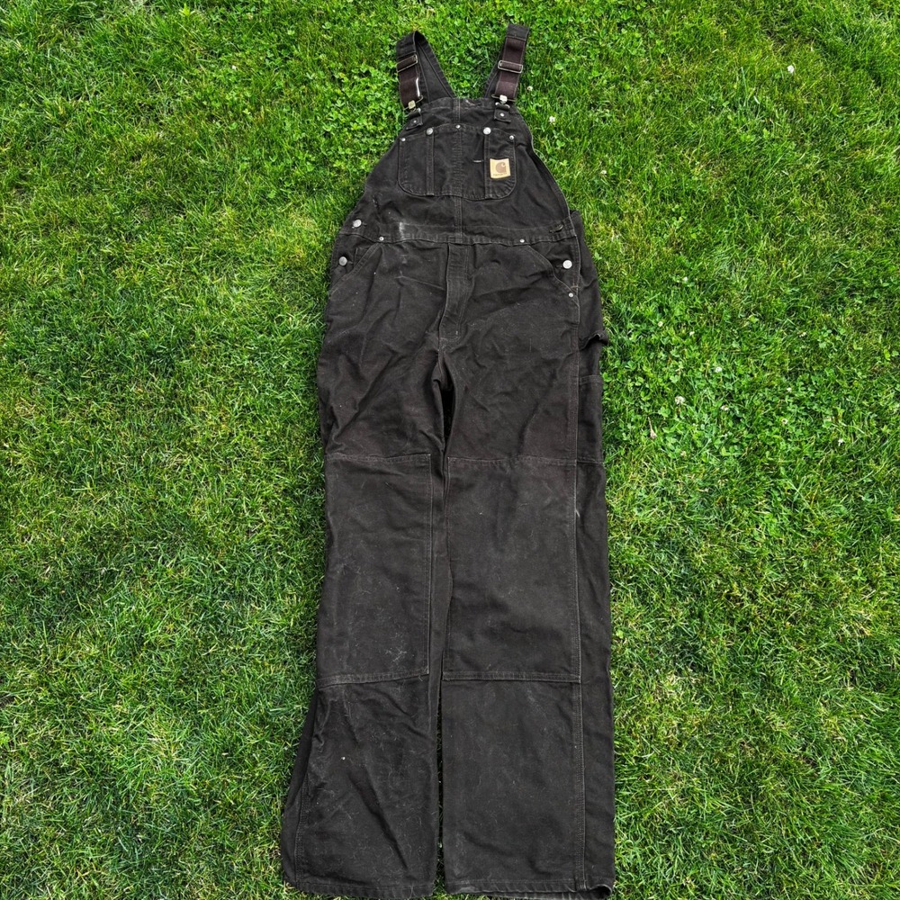 Carhartt R06-DKB Duck Bib Overalls Mens 36x34 Dark Brown Double Knee Workwear